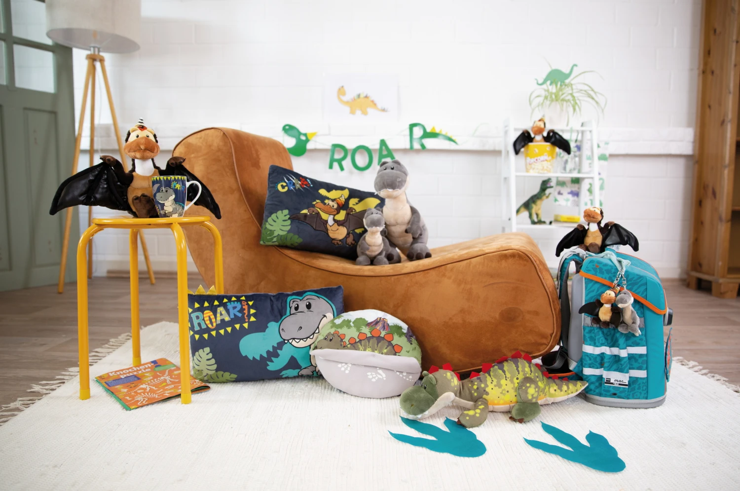 Nici 48820 Kissen Dinosaurier Fossily Wendeplüsch Glow In The Dark 32x26cm GREEN